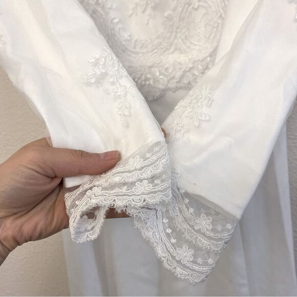 White lace Long Sleeve wedding elopement modest Courthouse LDS Temple dress S - Picture 3 of 14